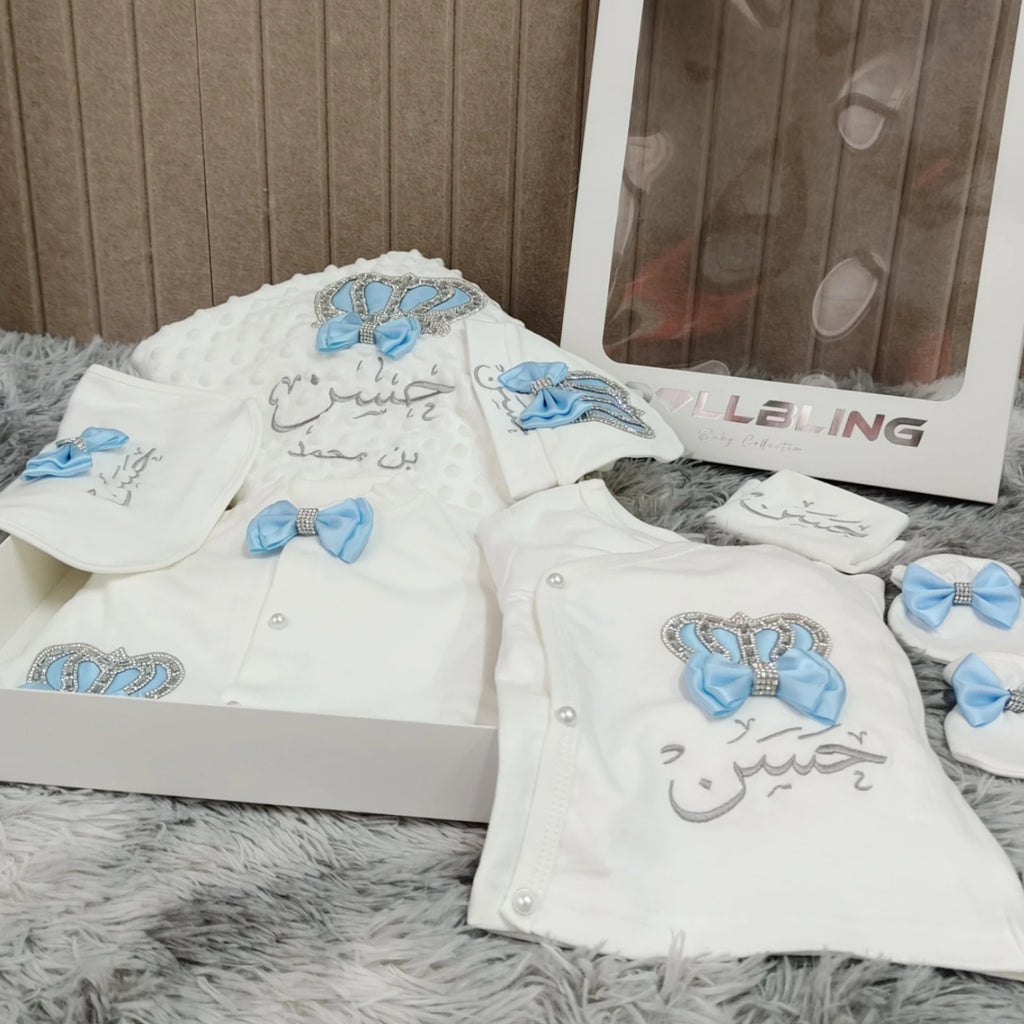Baby Boy Prince Hospital Exit Newborn Bling Outfits Baby Bottles Gift Set Baby Shower Gift 5pcs Crown Romper