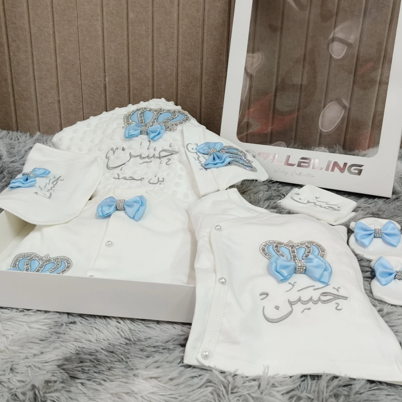 Baby Boy Prince Hospital Exit Newborn Bling Outfits Baby Bottles Gift Set Baby Shower Gift 5pcs Crown Romper