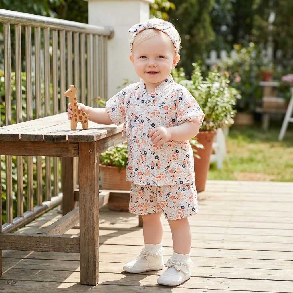 Summer Floral Little Kids Cute Tops and Shorts Outfits Sets Baby Clothing Sets