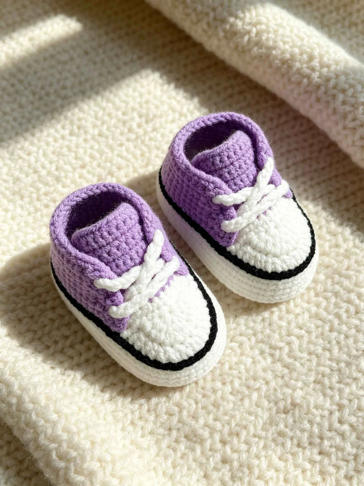 1 Pair Crochet Baby Booties, High-Top Sneaker Style, White with Red Accent, Handmade Infant Shoes