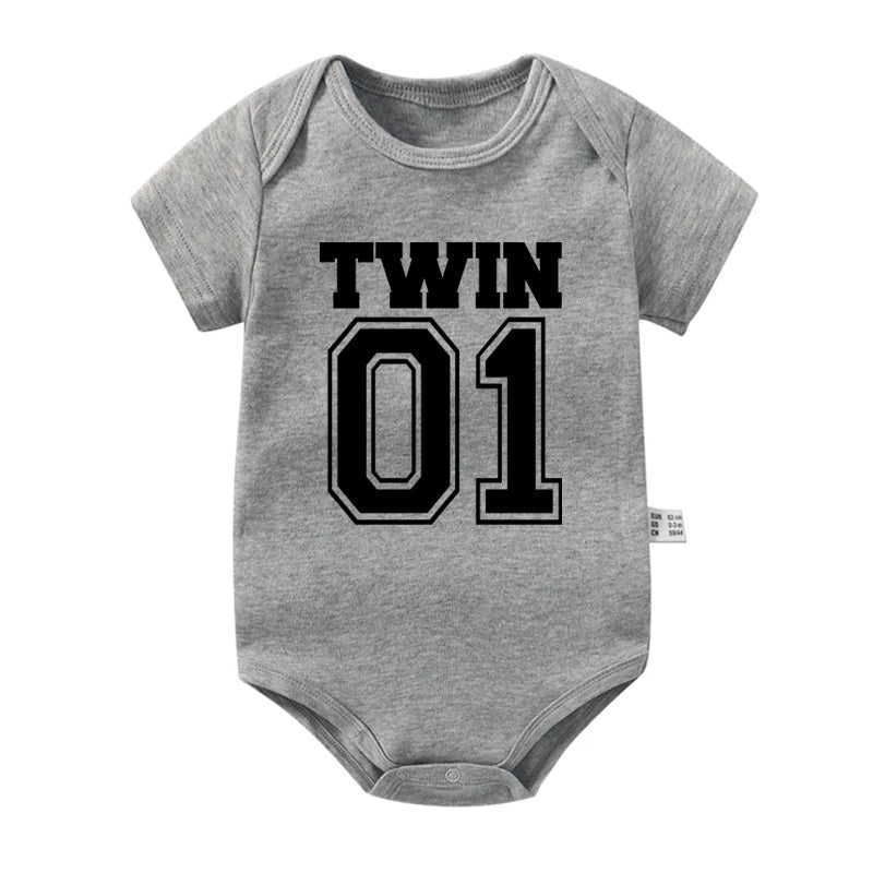 Twin 01 02 Print Twins Matching Baby Bodysuit Boys Girls Gift for Twins Twin Boys Jumpsuit Wear Unisex Newborn Baby Shower Gifts