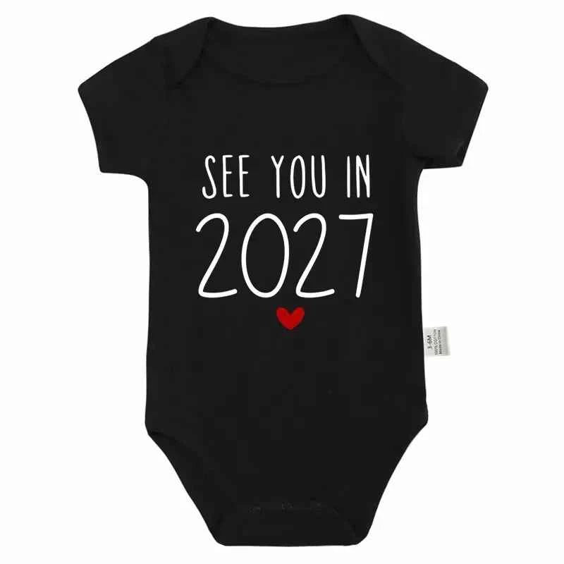Baby Bodysuit "Baby 2027" Letter Slogan Print Graphic Infant Christening Outfit Newborn Boy Girl 0-24M Short Sleeve Baby Romper