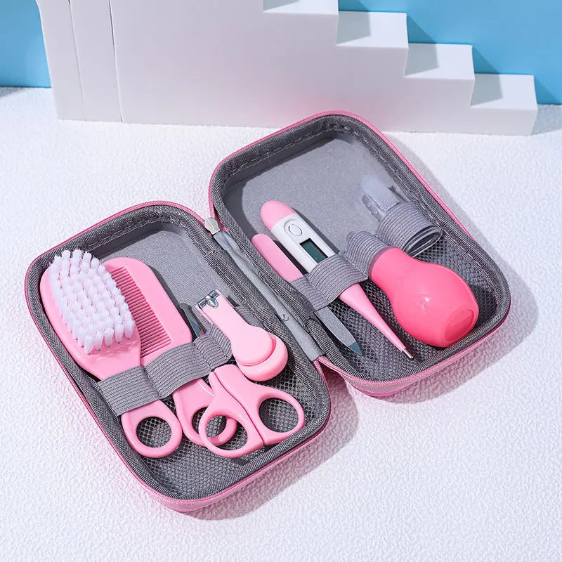 8PCS Baby Care Cleaning Set Nail Clippers Comb Head Massage Nasal Aspirator Thermometer Soft Bristle Brush Children Grooming Kit