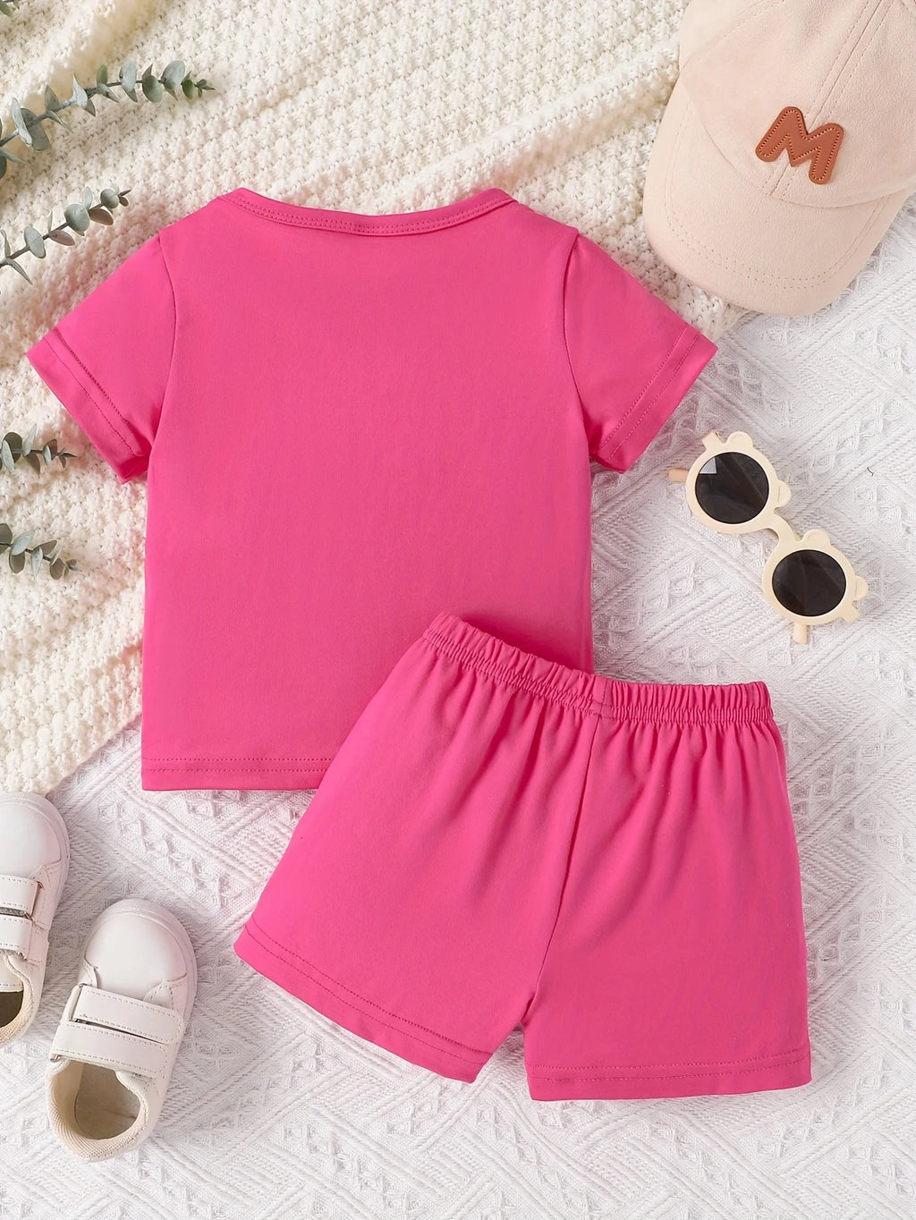 Baby girl round neck short sleeved DADDY'S GIRL fashionable letter pattern top casual short set for spring and summer