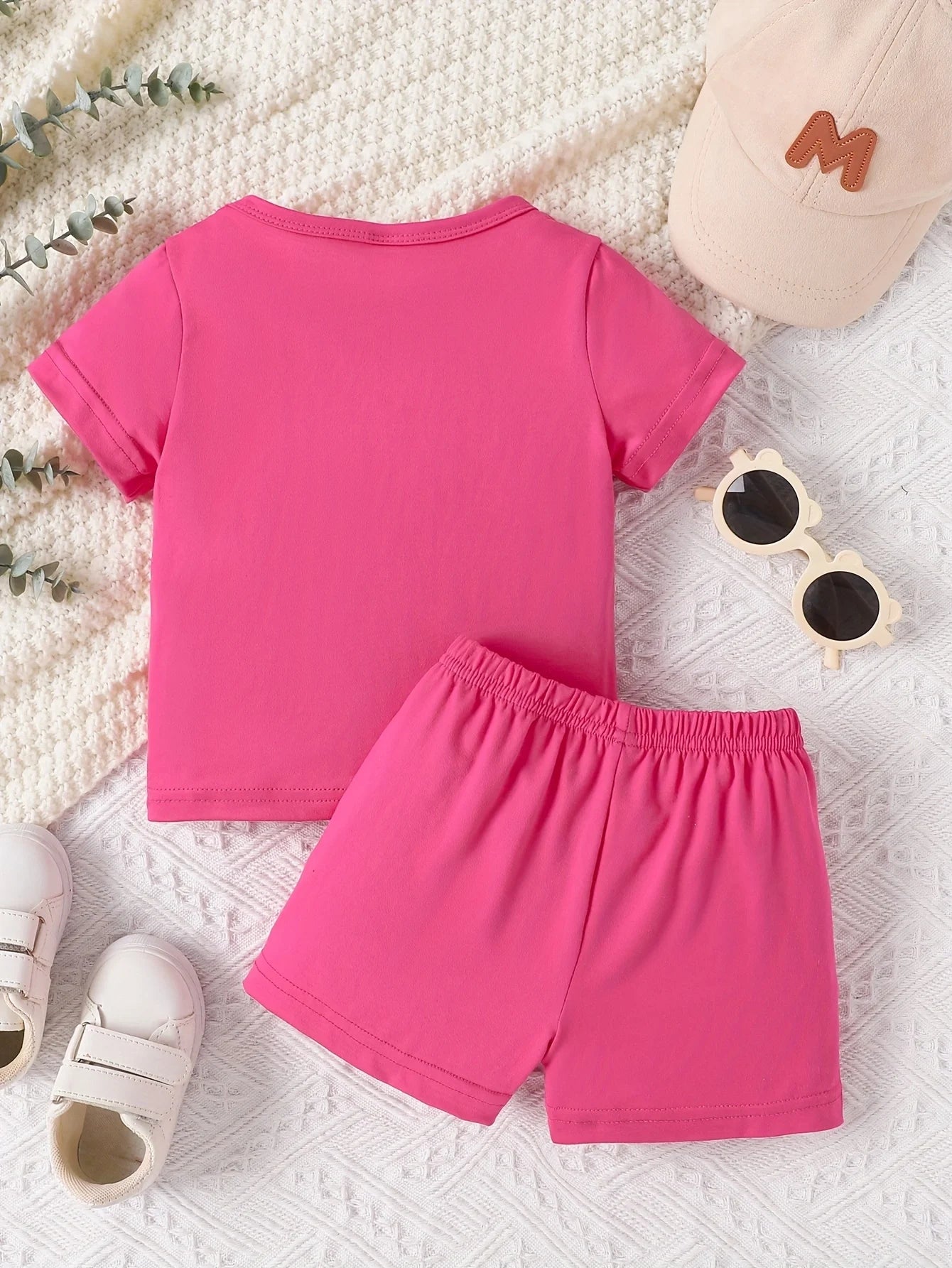 Baby girl round neck short sleeved DADDY'S GIRL fashionable letter pattern top casual short set for spring and summer
