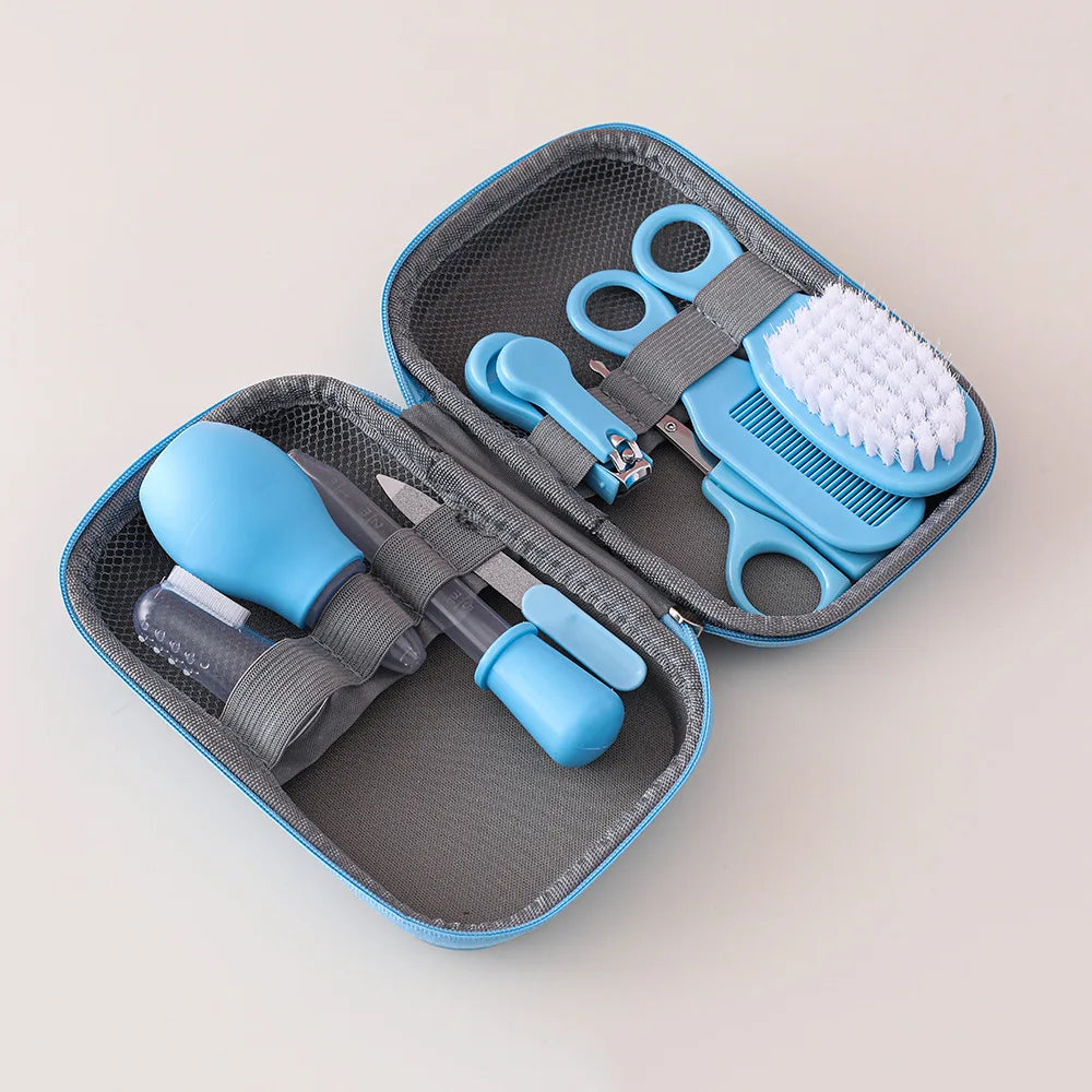 8PCS Baby Care Cleaning Set Nail Clippers Comb Head Massage Nasal Aspirator Thermometer Soft Bristle Brush Children Grooming Kit