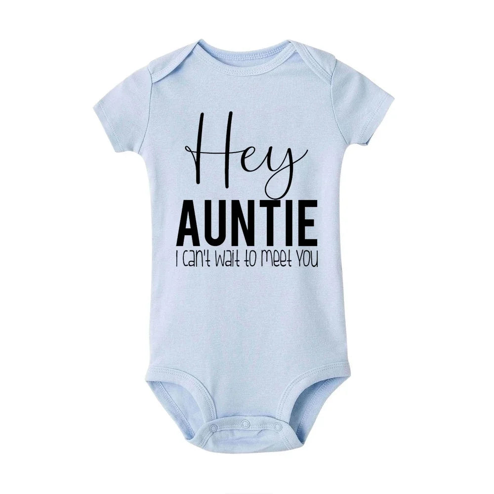 Hey Aunt I Can't Wait To Meet You Announcement Baby Bodysuit Summer Boy Girl Romper Pregnancy Reveal Clothes Infant Shower Gifts