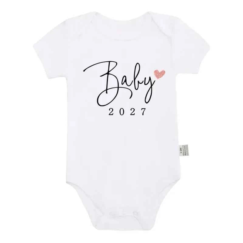Baby Bodysuit "Baby 2027" Letter Slogan Print Graphic Infant Christening Outfit Newborn Boy Girl 0-24M Short Sleeve Baby Romper