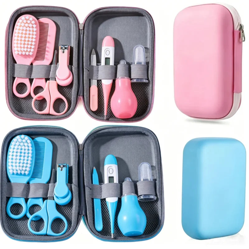 8PCS Baby Care Cleaning Set Nail Clippers Comb Head Massage Nasal Aspirator Thermometer Soft Bristle Brush Children Grooming Kit