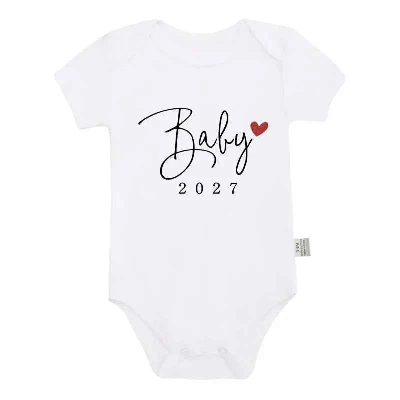 Baby Bodysuit "Baby 2027" Letter Slogan Print Graphic Infant Christening Outfit Newborn Boy Girl 0-24M Short Sleeve Baby Romper