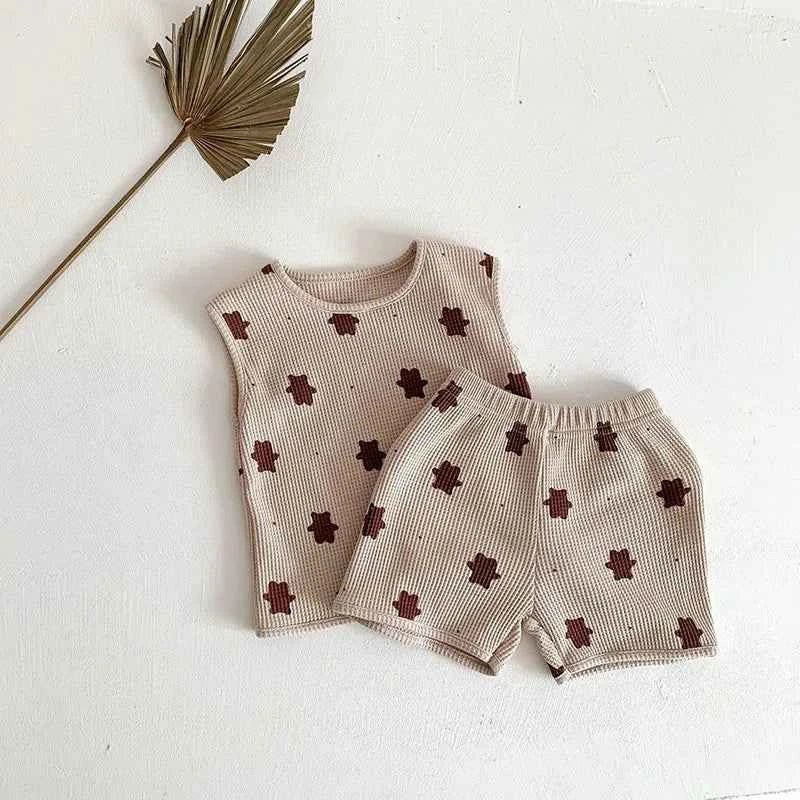 MILANCEL Summer Baby Clothes Suit Waffle Bear Clothing Set Infant Girs Vest And Shorts Baby OIutfit