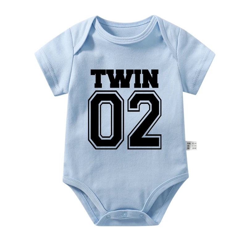 Twin 01 02 Print Twins Matching Baby Bodysuit Boys Girls Gift for Twins Twin Boys Jumpsuit Wear Unisex Newborn Baby Shower Gifts