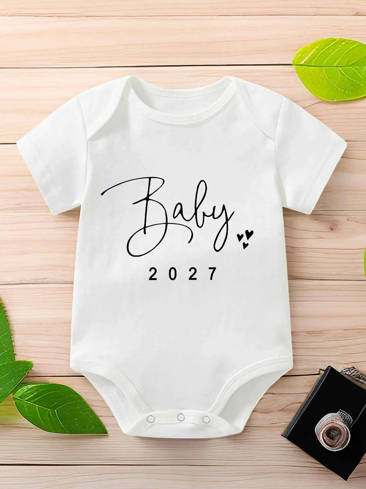Baby Bodysuit "Baby 2027" Letter Slogan Print Graphic Infant Christening Outfit Newborn Boy Girl 0-24M Short Sleeve Baby Romper