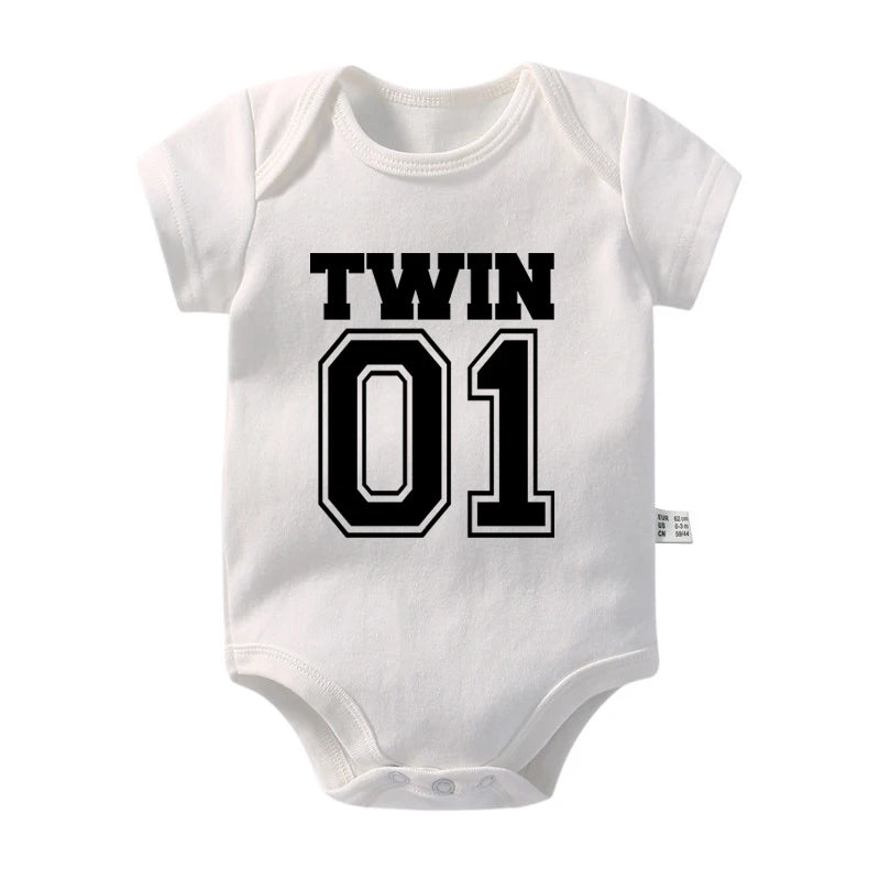 Twin 01 02 Print Twins Matching Baby Bodysuit Boys Girls Gift for Twins Twin Boys Jumpsuit Wear Unisex Newborn Baby Shower Gifts