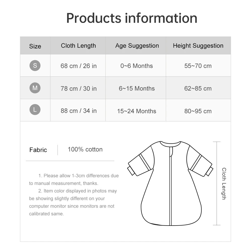 Sleeping Bag For Babies 0-24Months Soft Cotton Gauze Breathable 3-Ways Zipper Puppy Dog Baby Sleeping Bag With Removable Sleeves