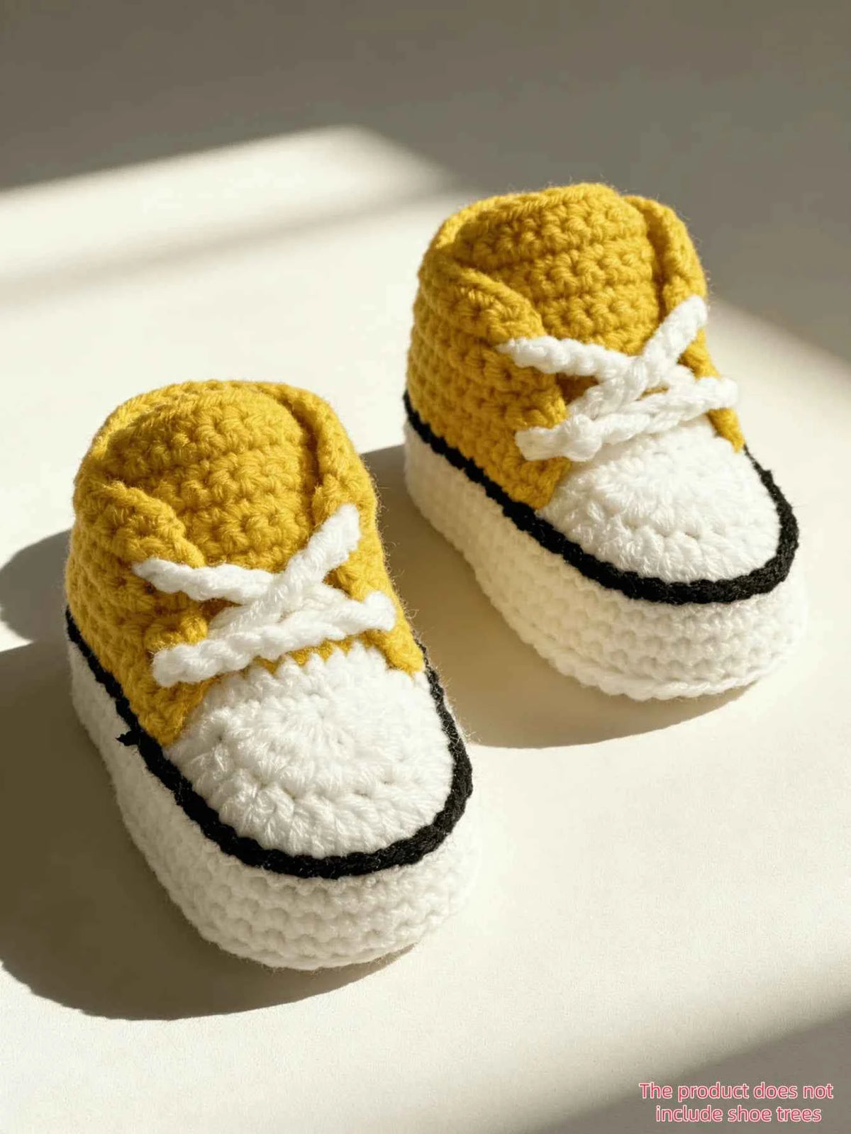 1 Pair Crochet Baby Booties, High-Top Sneaker Style, White with Red Accent, Handmade Infant Shoes