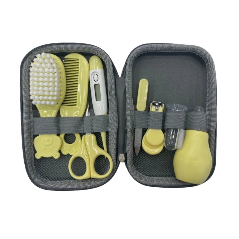 8PCS Baby Care Cleaning Set Nail Clippers Comb Head Massage Nasal Aspirator Thermometer Soft Bristle Brush Children Grooming Kit