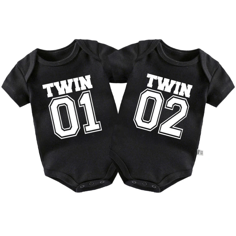 Twin 01 02 Print Twins Matching Baby Bodysuit Boys Girls Gift for Twins Twin Boys Jumpsuit Wear Unisex Newborn Baby Shower Gifts