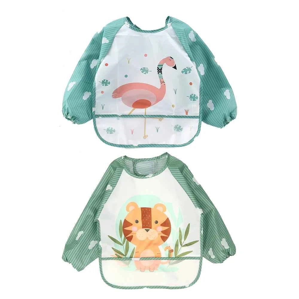 2pcs Waterproof Full Sleeve Baby Bibs Children Apron Long Sleeve Feeding Smock Kids Eating Breastplate Infant Scarf Clothing