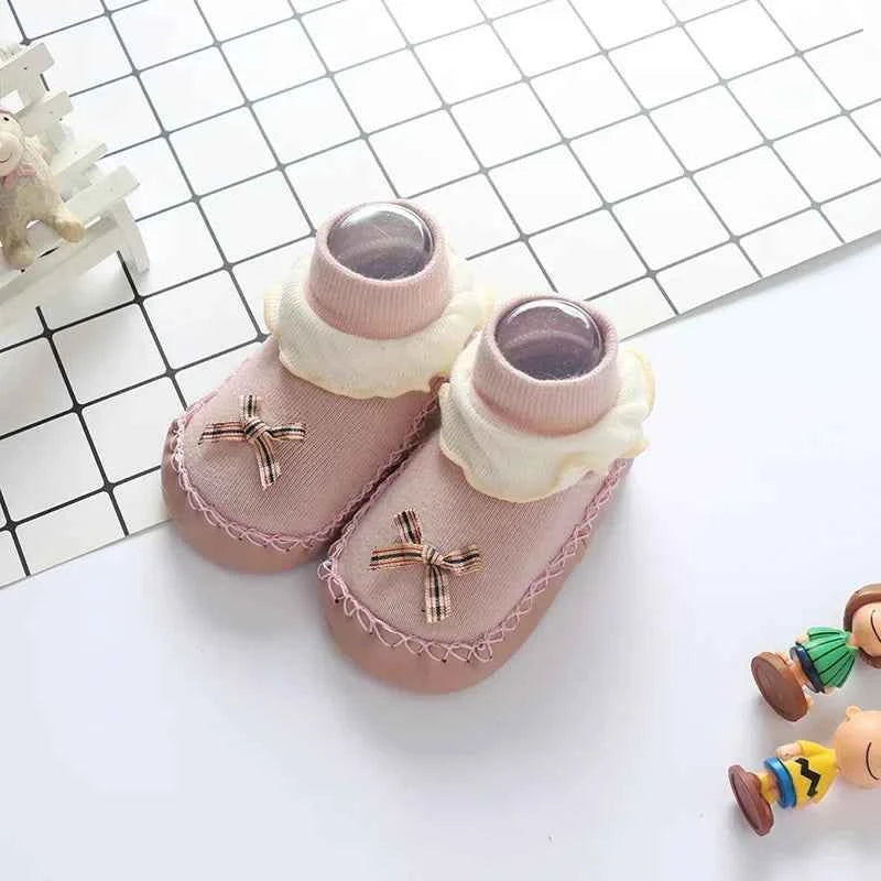 Baby Walking Socks Soft Sole Shoes 0-2Year Newborn Early Education Adhesive Anti Slip Floor Sock Cute Bow Shoe Kids Footwear