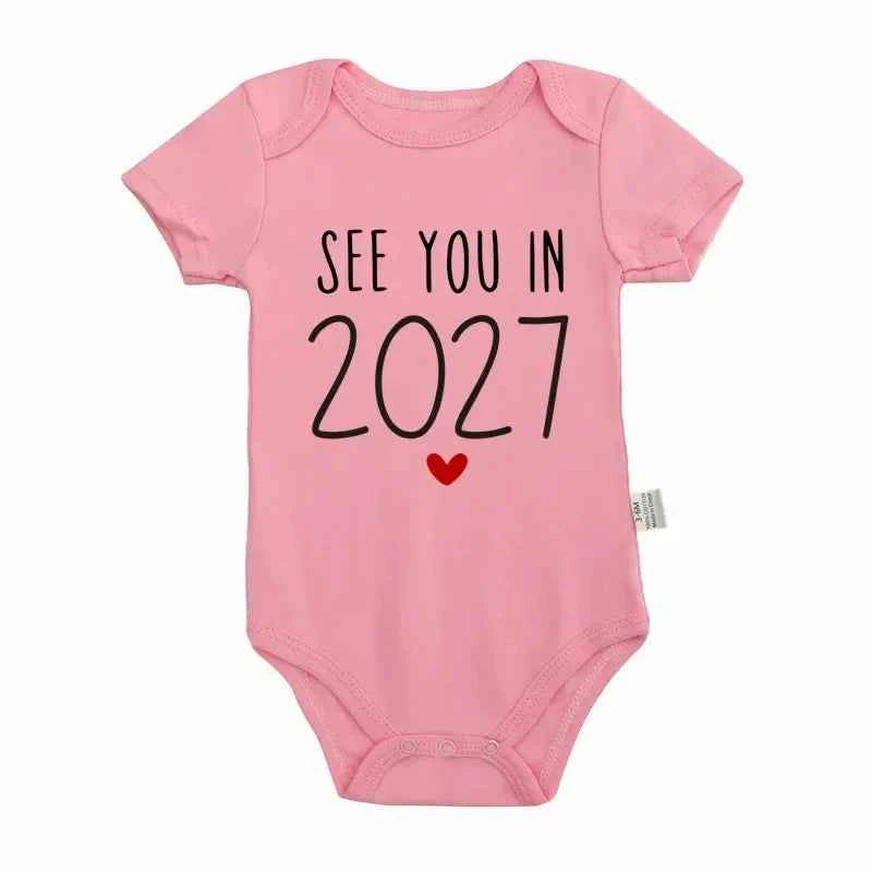 Baby Bodysuit "Baby 2027" Letter Slogan Print Graphic Infant Christening Outfit Newborn Boy Girl 0-24M Short Sleeve Baby Romper