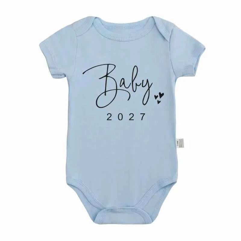 Baby Bodysuit "Baby 2027" Letter Slogan Print Graphic Infant Christening Outfit Newborn Boy Girl 0-24M Short Sleeve Baby Romper
