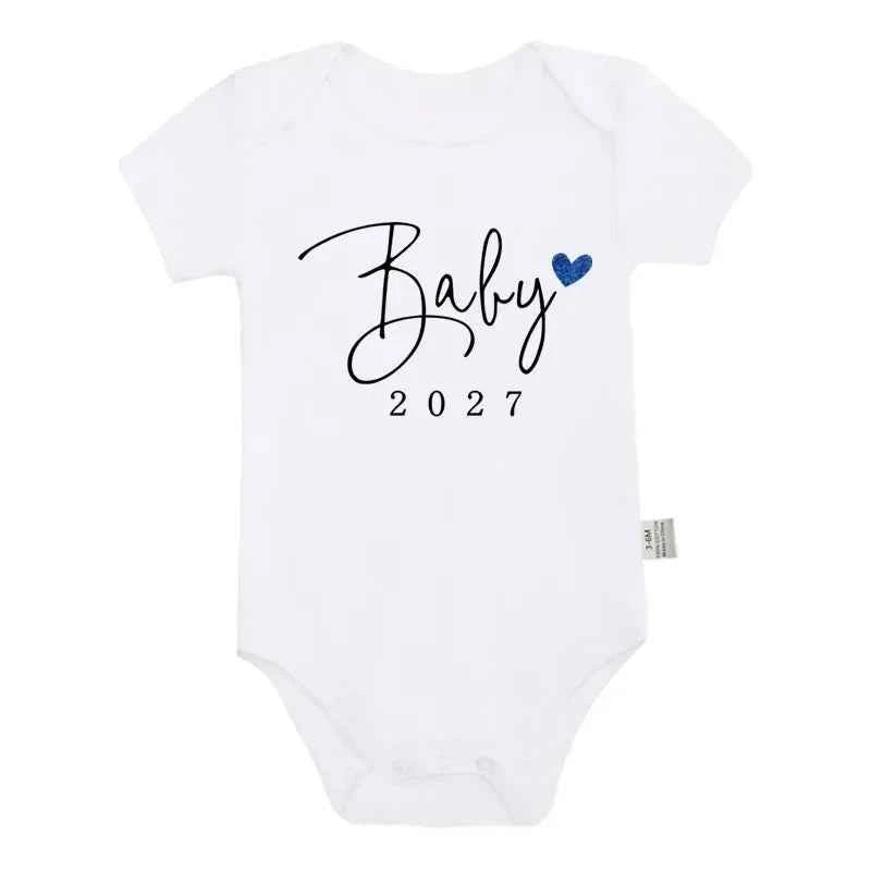Baby Bodysuit "Baby 2027" Letter Slogan Print Graphic Infant Christening Outfit Newborn Boy Girl 0-24M Short Sleeve Baby Romper