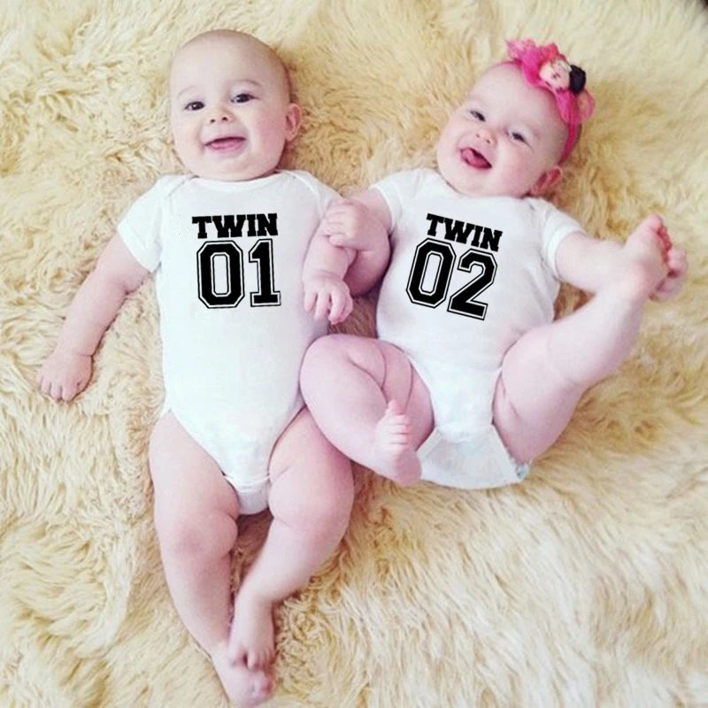 Twin 01 02 Print Twins Matching Baby Bodysuit Boys Girls Gift for Twins Twin Boys Jumpsuit Wear Unisex Newborn Baby Shower Gifts