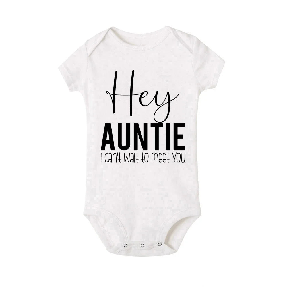 Hey Aunt I Can't Wait To Meet You Announcement Baby Bodysuit Summer Boy Girl Romper Pregnancy Reveal Clothes Infant Shower Gifts
