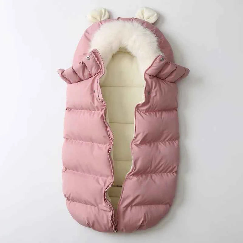 Winter 0-12Months Baby Footmuff For Outside Travel Thick Warm Envelope Cocoon Removable Fur Collar Baby Carriage Bag In Stroller