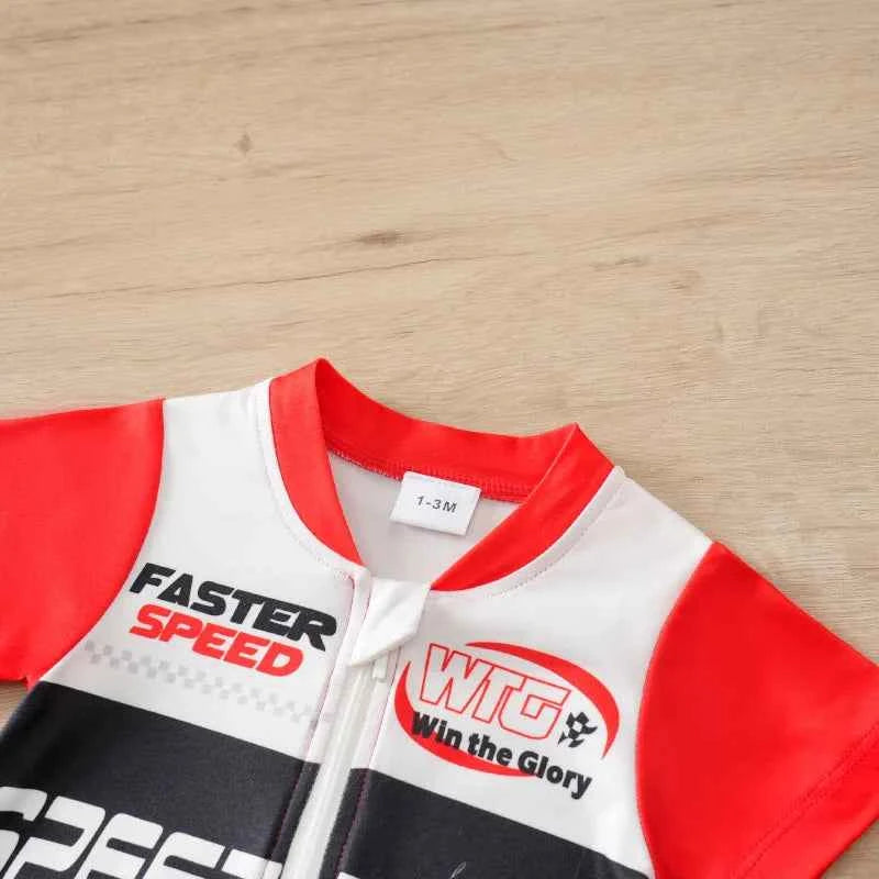 Summer Baby Boy Racing Car Print Romper Newborn Infant Short Sleeve Knitted Onesie Comfortable Soft Trendy Outfit