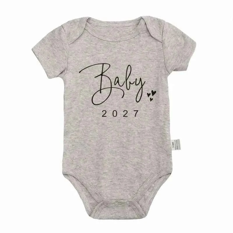 Baby Bodysuit "Baby 2027" Letter Slogan Print Graphic Infant Christening Outfit Newborn Boy Girl 0-24M Short Sleeve Baby Romper