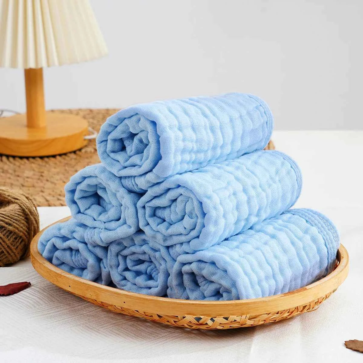 6PCS Muslin Baby Towel Set,Solid Color Multipurpose Face Towels Washcloths,Burp Cloth Feeding Bibs Cozy Soft Cloth Wipes