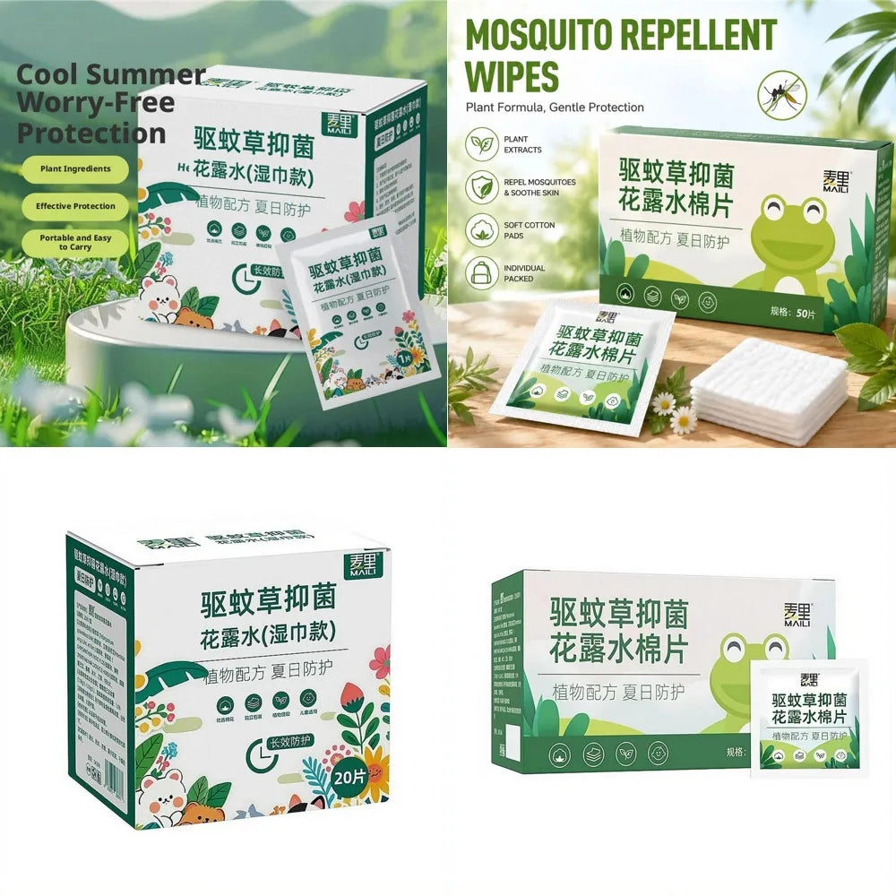 20/50pcs Individually Packaged Portable Summer Baby And Children's Comfortable Natural Plant Extract Wet Wipes Mosquito Control