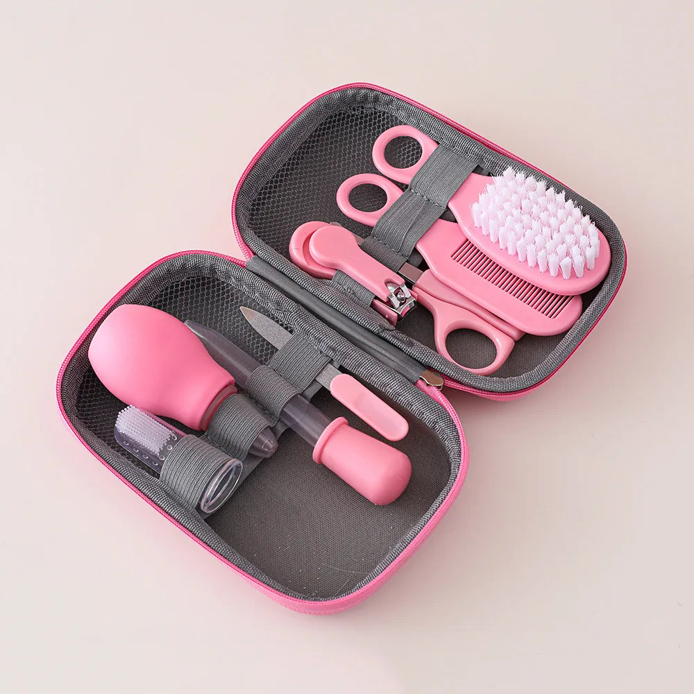 8PCS Baby Care Cleaning Set Nail Clippers Comb Head Massage Nasal Aspirator Thermometer Soft Bristle Brush Children Grooming Kit