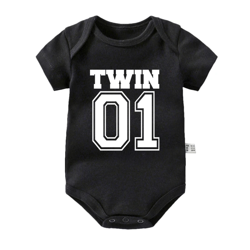 Twin 01 02 Print Twins Matching Baby Bodysuit Boys Girls Gift for Twins Twin Boys Jumpsuit Wear Unisex Newborn Baby Shower Gifts