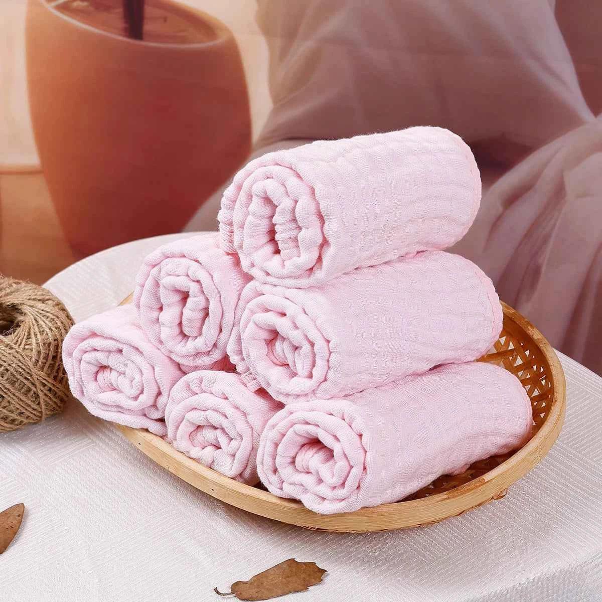 6PCS Muslin Baby Towel Set,Solid Color Multipurpose Face Towels Washcloths,Burp Cloth Feeding Bibs Cozy Soft Cloth Wipes