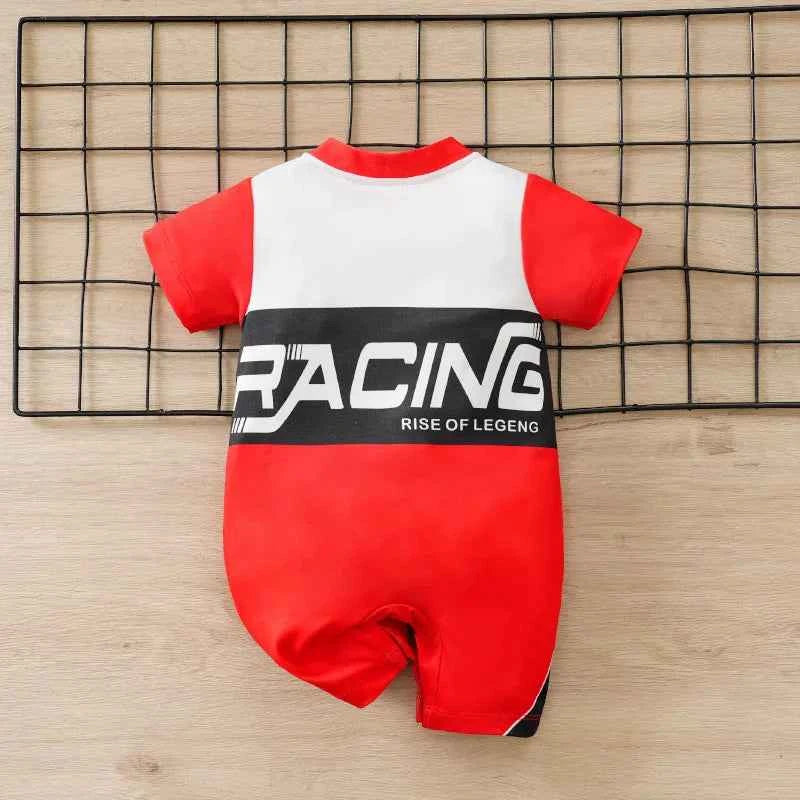 Summer Baby Boy Racing Car Print Romper Newborn Infant Short Sleeve Knitted Onesie Comfortable Soft Trendy Outfit