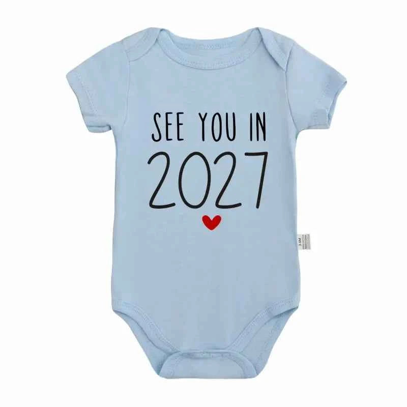 Baby Bodysuit "Baby 2027" Letter Slogan Print Graphic Infant Christening Outfit Newborn Boy Girl 0-24M Short Sleeve Baby Romper
