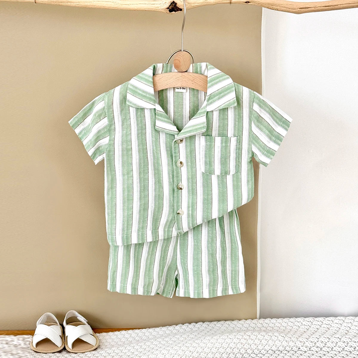 2Pcs Set Newborn Baby Boy Girl Striped Lapel Button Up Shirt Top+Shorts Summer Infant Toddler Outfit Sweatshirt Kids Clothes