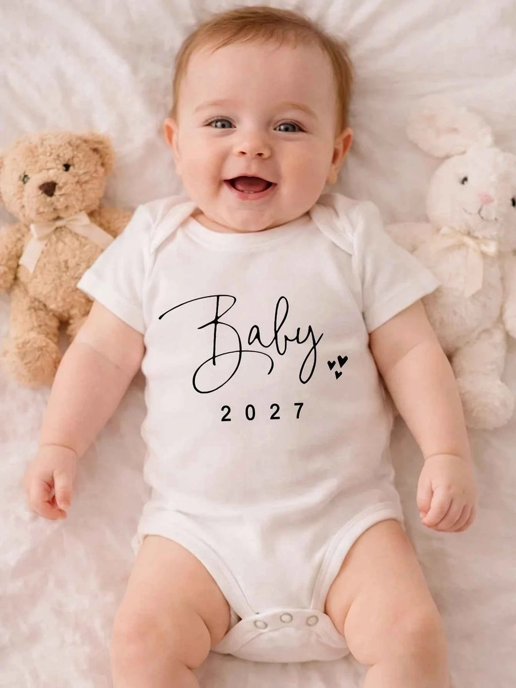 Baby Bodysuit "Baby 2027" Letter Slogan Print Graphic Infant Christening Outfit Newborn Boy Girl 0-24M Short Sleeve Baby Romper
