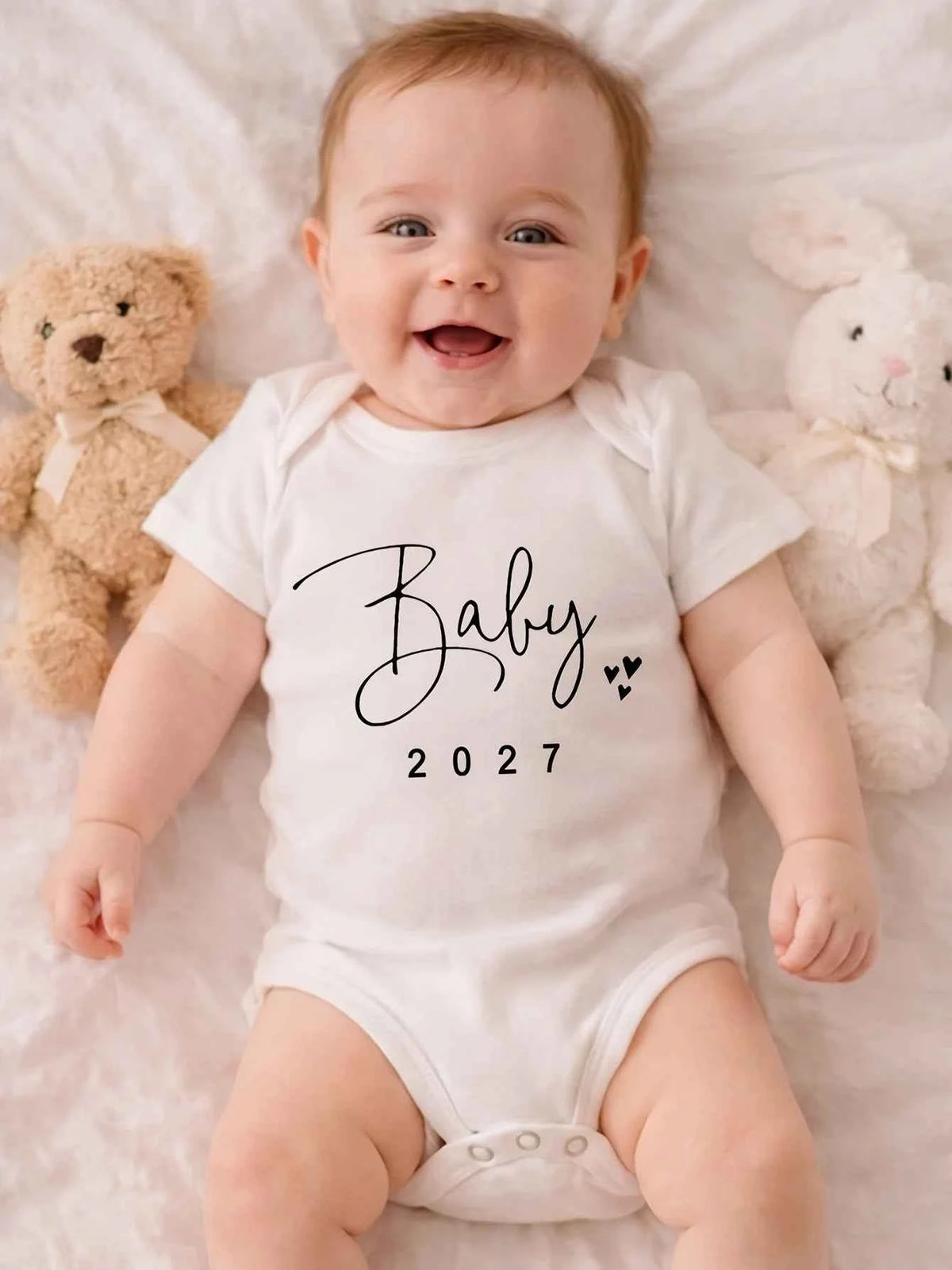 Baby Bodysuit "Baby 2027" Letter Slogan Print Graphic Infant Christening Outfit Newborn Boy Girl 0-24M Short Sleeve Baby Romper