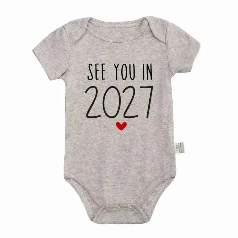 Baby Bodysuit "Baby 2027" Letter Slogan Print Graphic Infant Christening Outfit Newborn Boy Girl 0-24M Short Sleeve Baby Romper