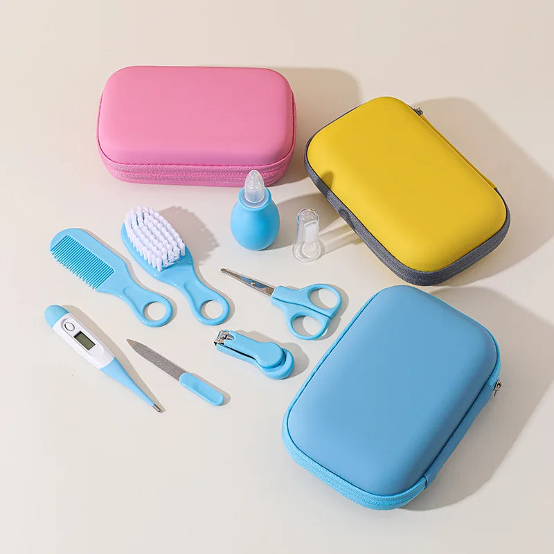 8PCS Baby Care Cleaning Set Nail Clippers Comb Head Massage Nasal Aspirator Thermometer Soft Bristle Brush Children Grooming Kit