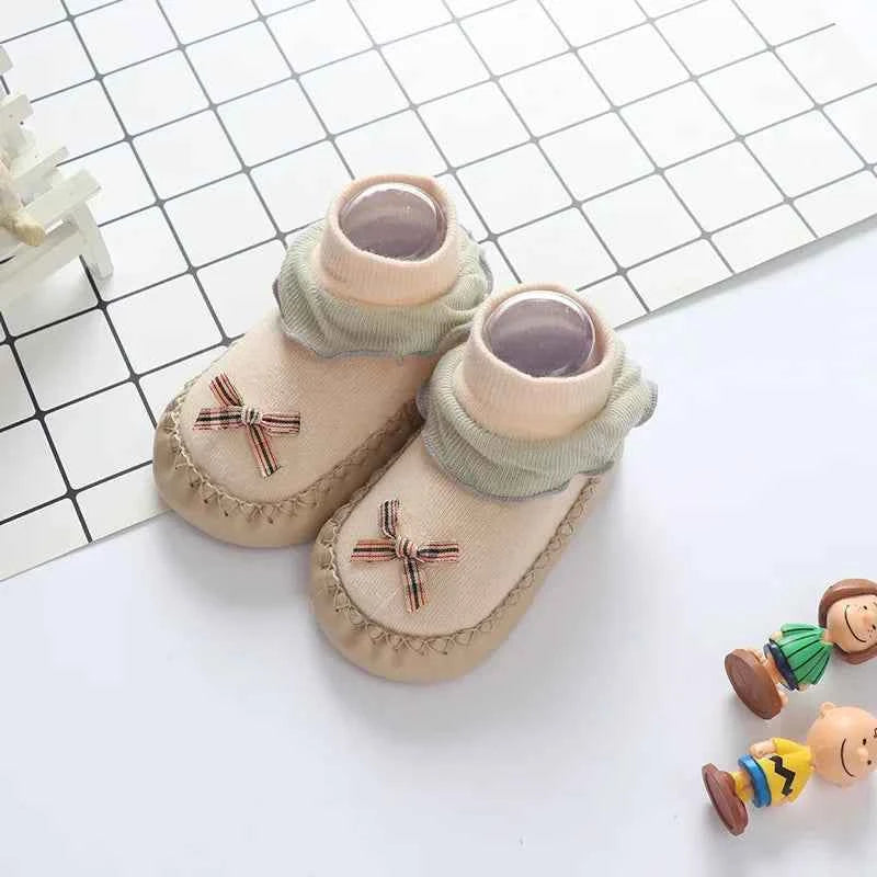 Baby Walking Socks Soft Sole Shoes 0-2Year Newborn Early Education Adhesive Anti Slip Floor Sock Cute Bow Shoe Kids Footwear