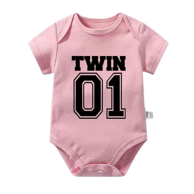 Twin 01 02 Print Twins Matching Baby Bodysuit Boys Girls Gift for Twins Twin Boys Jumpsuit Wear Unisex Newborn Baby Shower Gifts