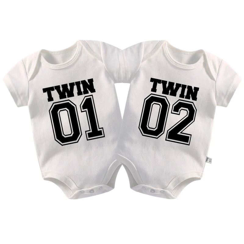 Twin 01 02 Print Twins Matching Baby Bodysuit Boys Girls Gift for Twins Twin Boys Jumpsuit Wear Unisex Newborn Baby Shower Gifts
