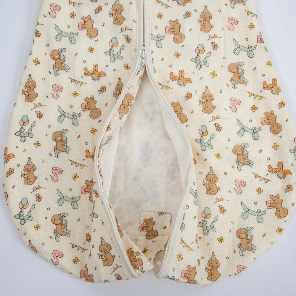 Sleeping Bag For Babies 0-24Months Soft Cotton Gauze Breathable 3-Ways Zipper Puppy Dog Baby Sleeping Bag With Removable Sleeves