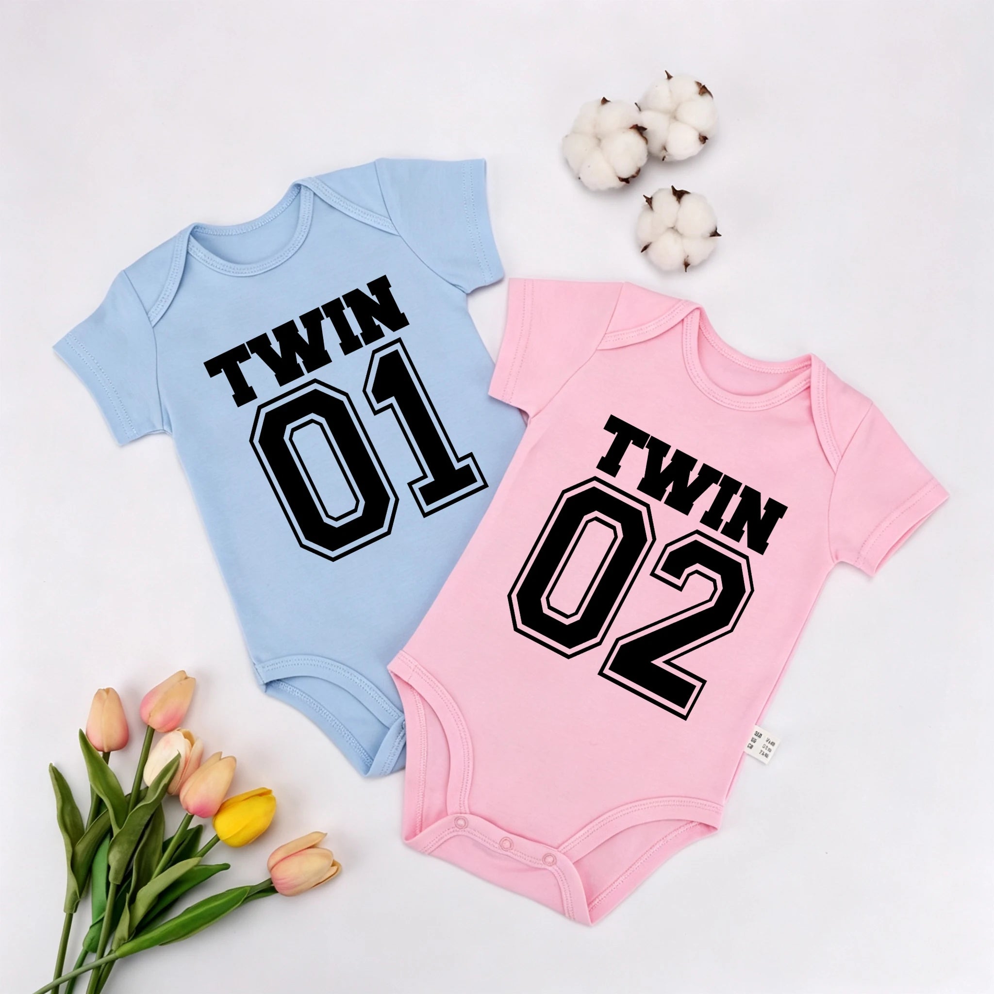 Twin 01 02 Print Twins Matching Baby Bodysuit Boys Girls Gift for Twins Twin Boys Jumpsuit Wear Unisex Newborn Baby Shower Gifts
