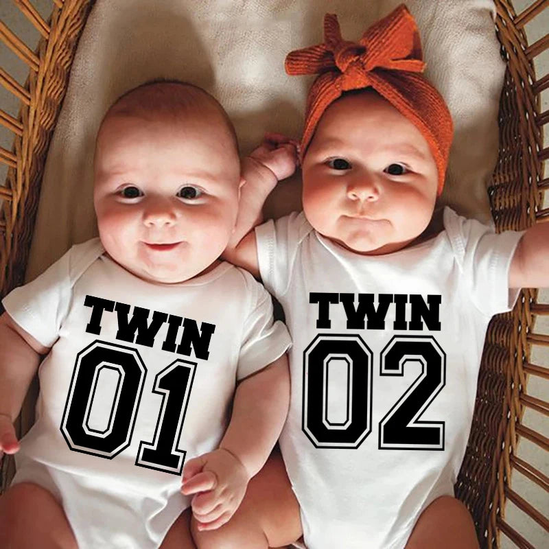 Twin 01 02 Print Twins Matching Baby Bodysuit Boys Girls Gift for Twins Twin Boys Jumpsuit Wear Unisex Newborn Baby Shower Gifts